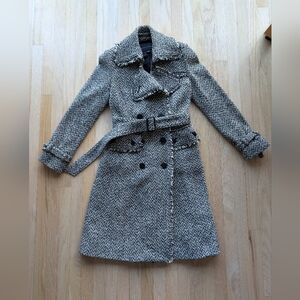 Banana Republic (BR) Tweed Black and White Knee Length Peacoat (Size XS)